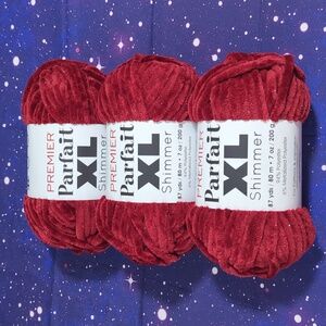 RARE! 3 Brand New Skeins Premier Parfait XL Shimmer Yarn Burgundy Red SPARKLY